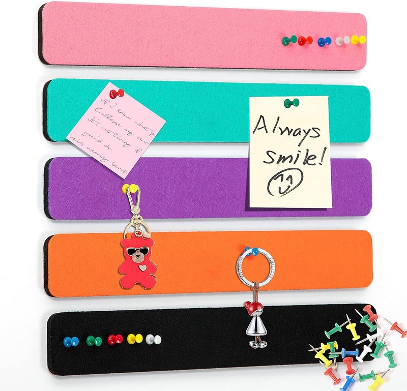 Arlasuo 5 Pack Felt Pin Board Bar Strips Bulletin Board for Bedrooms Offices Home Wall Decoration, Notice Board Self Adhesive Cork Board with 35 Push Pins for Paste Notes, Photos, Schedules (Multi-Color) - Image 1